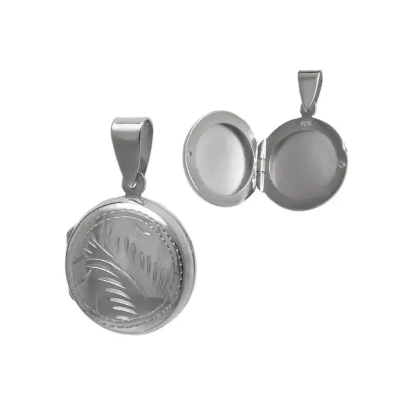 Elegancki okrągły otwierany srebrny wisior sekretnik grawerowany wzór srebro 925
